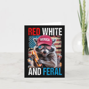 Carte Rouge Blanc Et Feral Funky Raccoon Patriotique 4èm