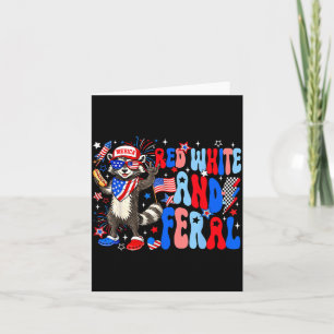 Carte Rouge Blanc et Sauvage Raton laveur USA 4 juillet