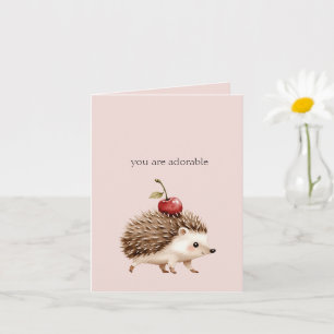 Carte Rouge Cerise Rose Foncé Adorable Hérisson