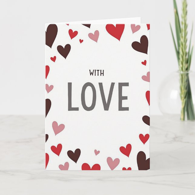 Carte rouge cœurs avec amour (Devant)