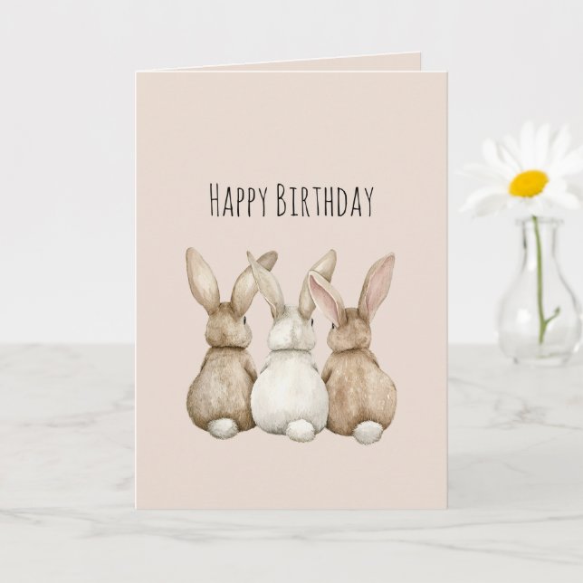 Carte Rouge Crème Trois Lapins Mignons Anniversaire de L (Petite plante)