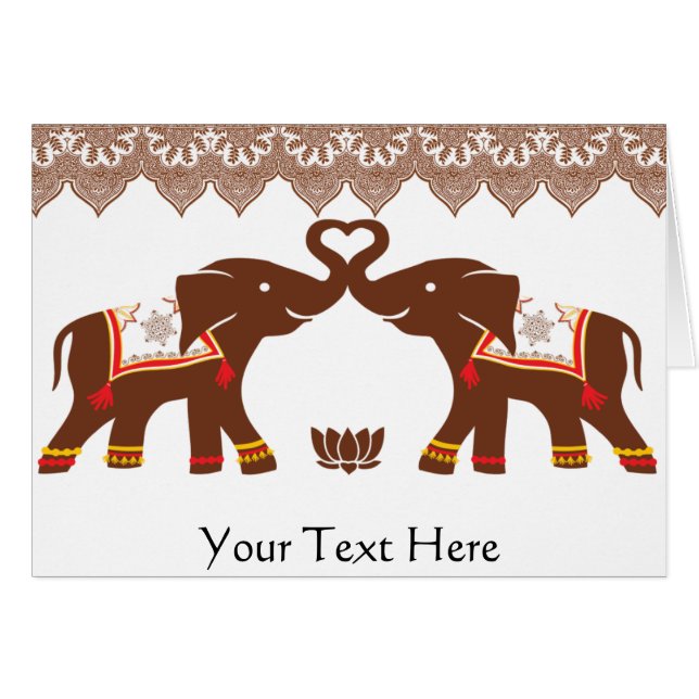 Carte rouge d'amour d'éléphant de henné (Devant horizontal)