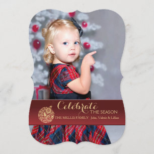 Carte rouge de vacances de photo d'ornement de