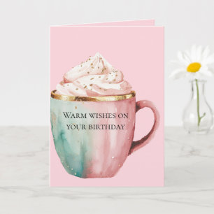 Carte Rouge doré cacao Rose Menthe Vœux chauds Anniversa