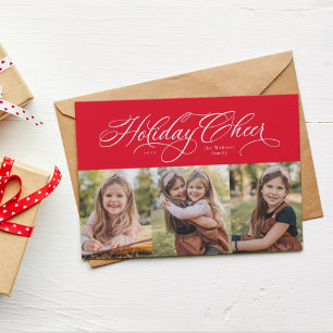 Carte rouge élégante de trois photos pour les Fête