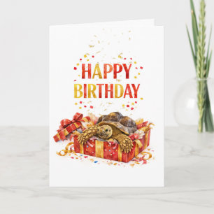 Carte Rouge et or Joyeux anniversaire cadeau tortue Sulc