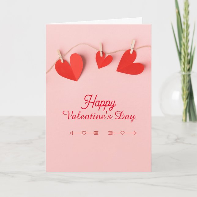 Carte Rouge et rose cœur Joyeuse Saint-Valentin pliée  (Devant)