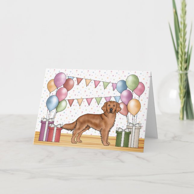 Carte Rouge Golden Retriever Coloré Pastel Anniversaire (Devant)