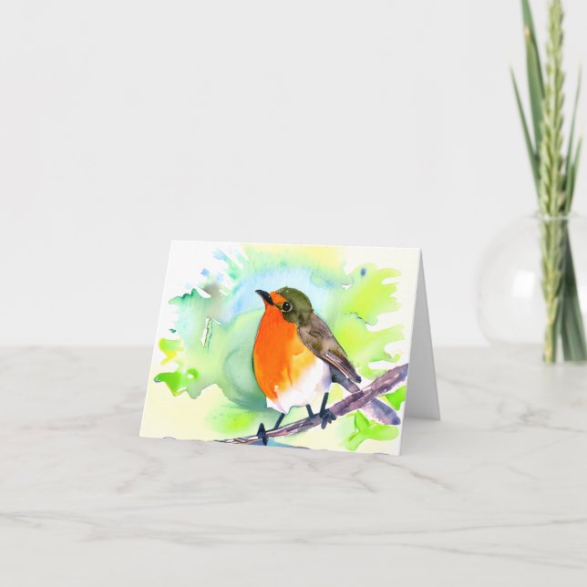 Carte Rouge-gorge aquarelle personnalisable (Devant)