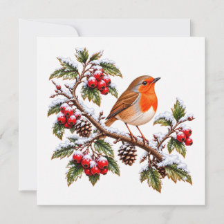 Carte Rouge-gorge familier sur branche hivernale enneigé