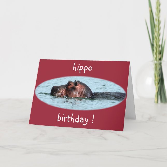 Carte rouge hippo anniversaire (Devant)
