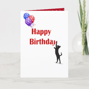 Carte rouge Joyeux anniversaire avec chat noir