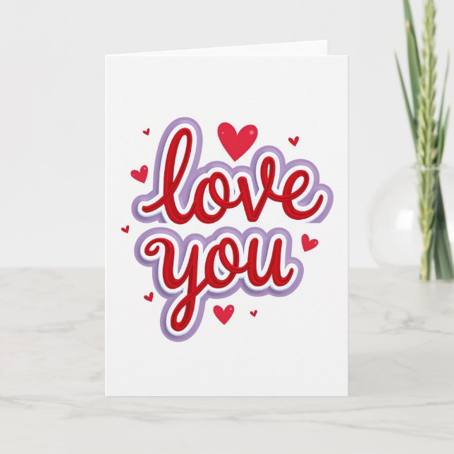 Carte Rouge Love You Cœurs (Devant)