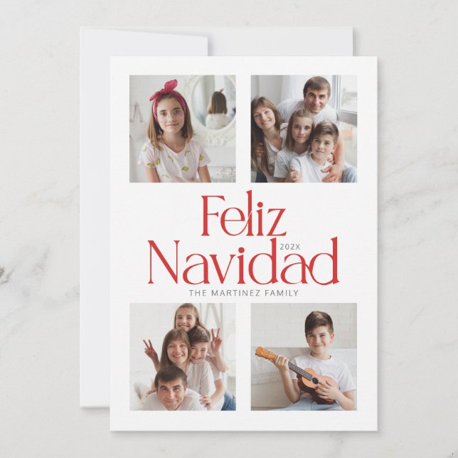Carte rouge minimaliste Feliz Navidad (Devant)