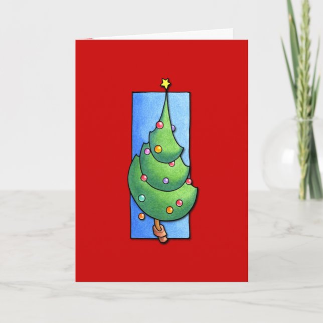 Carte rouge Noël Arbre (Devant)