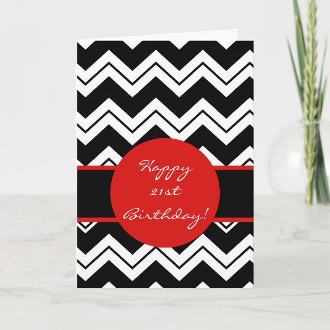Carte Rouge noir & blanc Zizzag Chevron 21e anniversaire (Devant)
