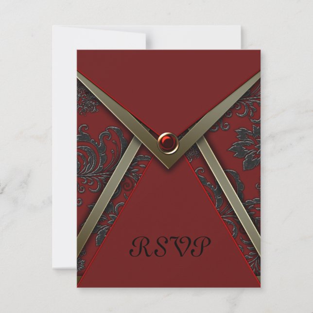 Carte rouge noir Damask Gold Trier RSVP (Devant)