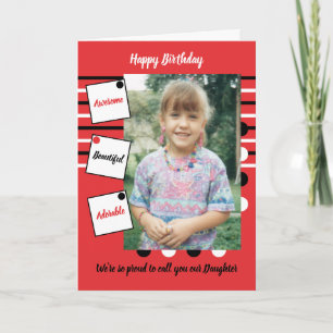 Carte Rouge noir magnifique photo fille anniversaire