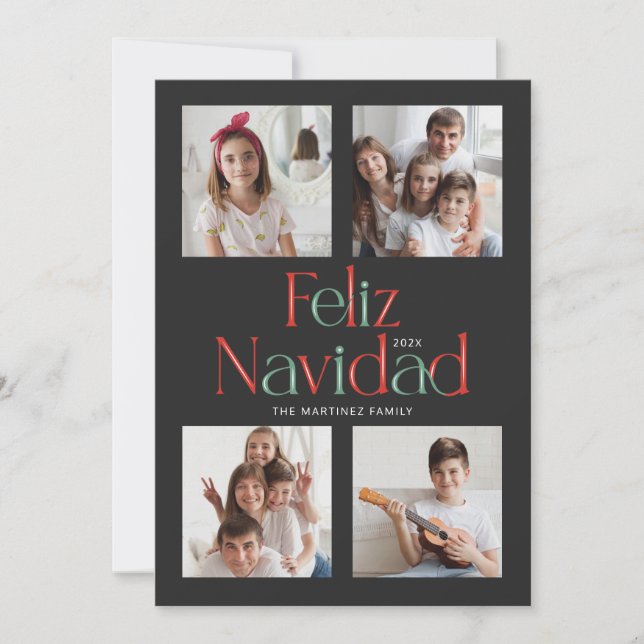 Carte rouge noire Feliz Navidad (Devant)