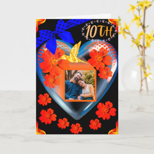 Carte Rouge Orange Floral Colibri Fils 10e Anniversaire