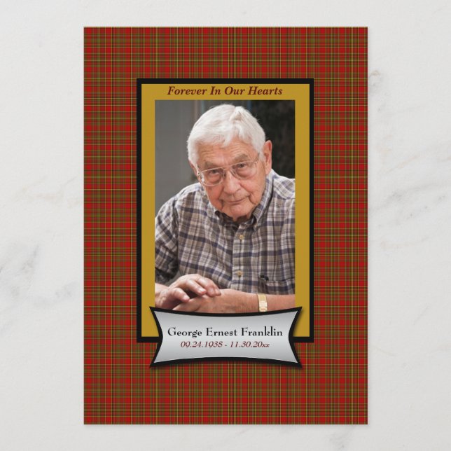 Carte rouge Plaid Flannel Memorial avec photo (Devant)