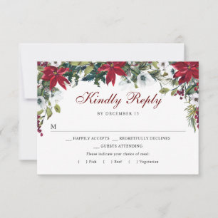 Carte rouge Poinsettia Floral RSVP avec choix de r