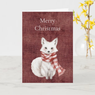 Carte Rouge profond Faux lin (look lin) Renard Noël