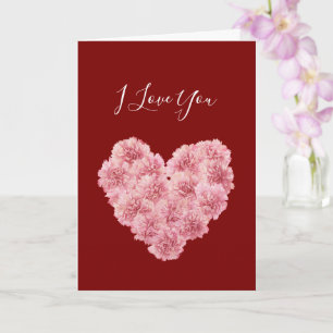 Carte Rouge rose romantique Fleur de coeur Saint-Valenti