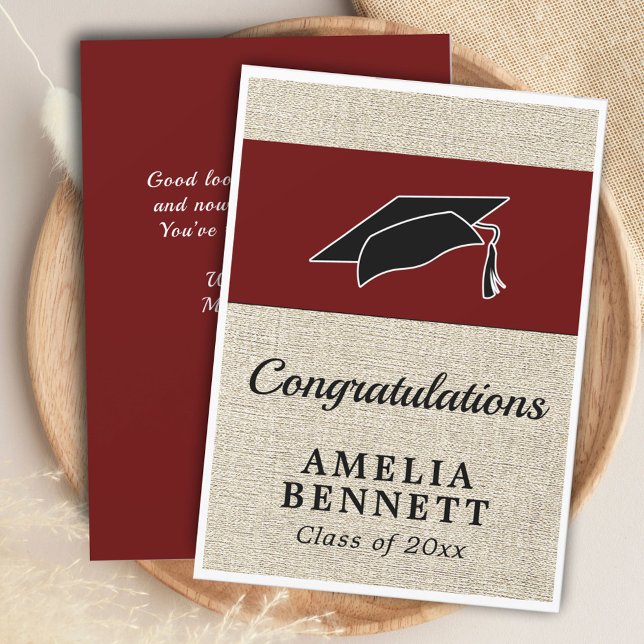Carte Rouge Rustique Félicitations Diplômé Casquette Rem (Créateur téléchargé)