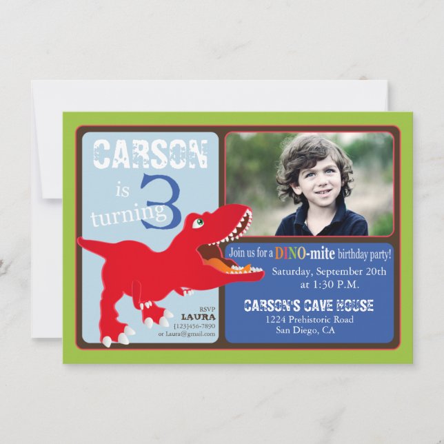 Carte rouge T-Rex Dinosaur 3e anniversaire (Devant)