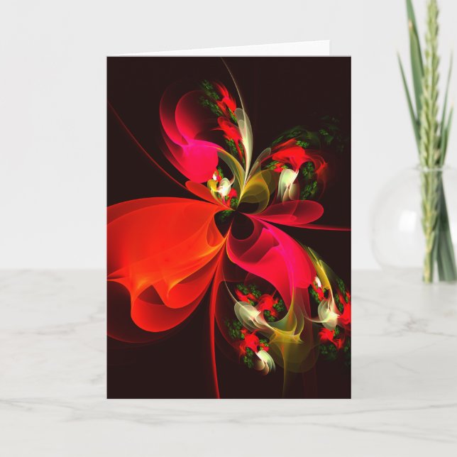 Carte Rouge Vert Floral Moderne Art Abstrait Motif #02 (Devant)