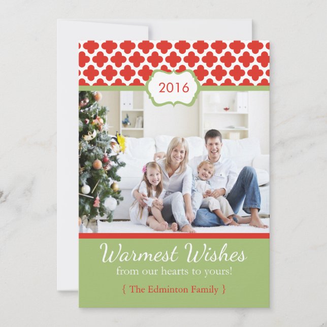 Carte rouge verte Quatrefoil Christmas Flat (Devant)