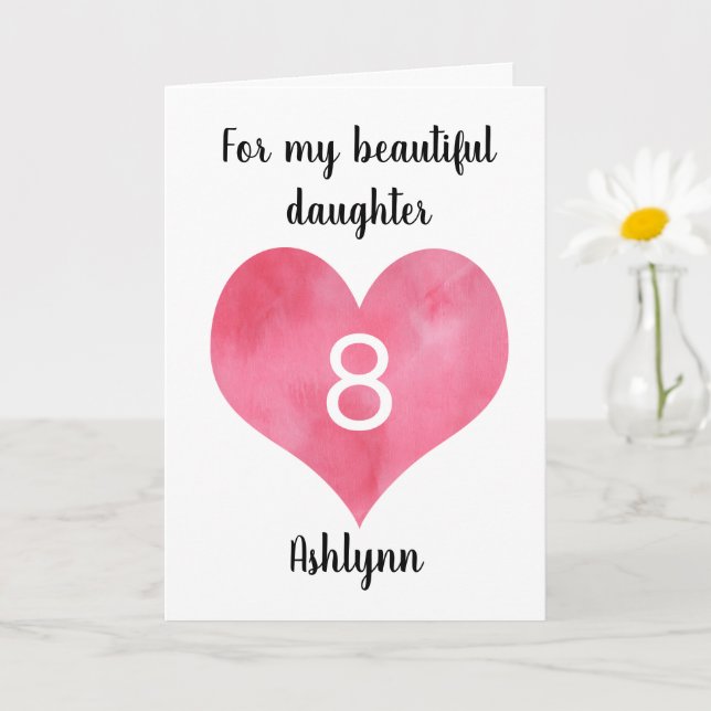 Carte rouge Watercolor Heart 8e anniversaire (Petite plante)