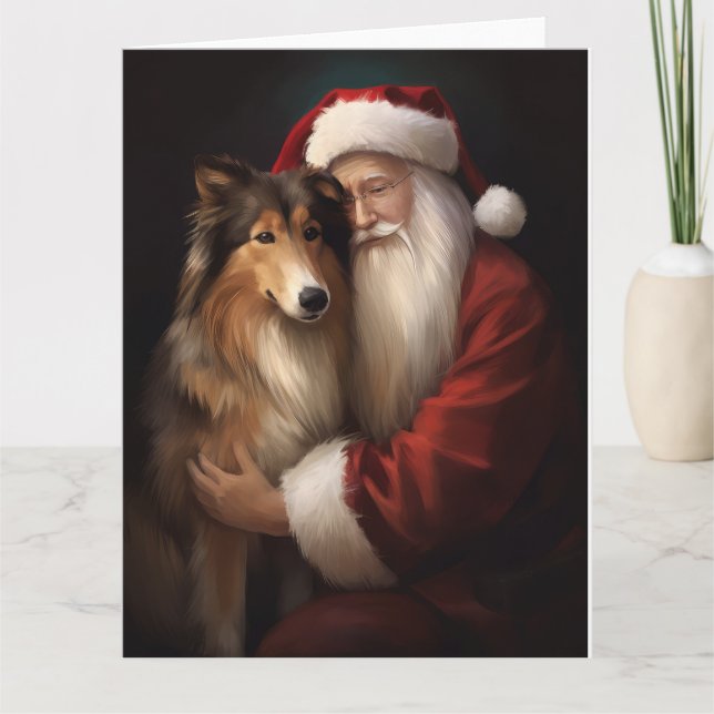 Carte Rough Collie Avec Noël Festif Du Père Noël (Devant)