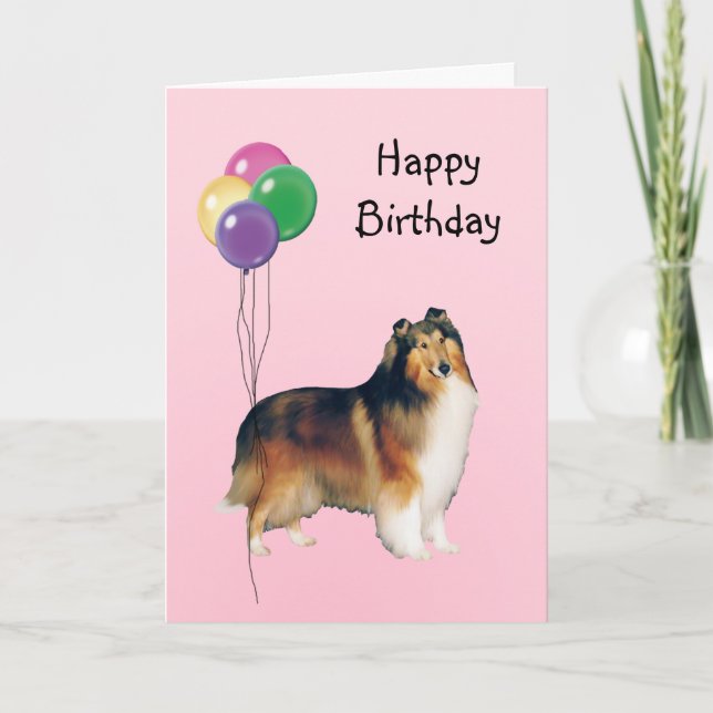 Carte Rough Collie, Ballons d'anniversaire (Devant)