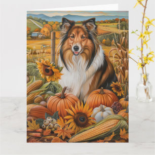 Carte Rough Collie Chien Automne Moisson Thankesgiving