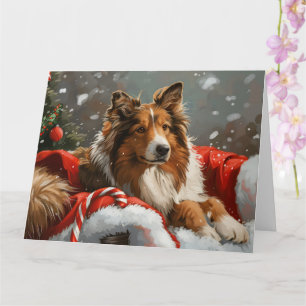 Carte Rough Collie Chien Festif de Noël