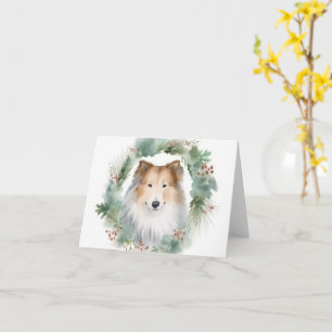 Carte Rough Collie Christmas Wreath Festive Pup