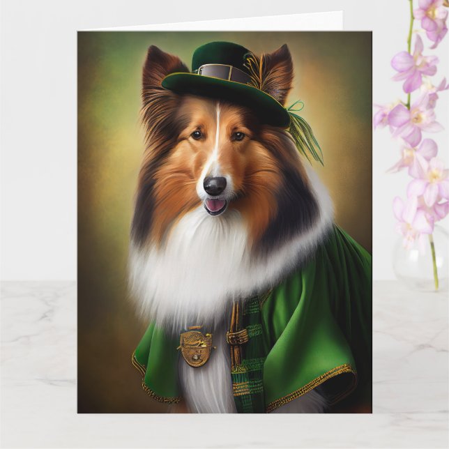 Carte Rough Collie en robe de la Saint-Patrick (Orchidée)