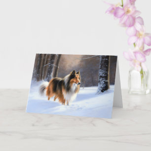 Carte Rough Collie Laisser Neige Noël