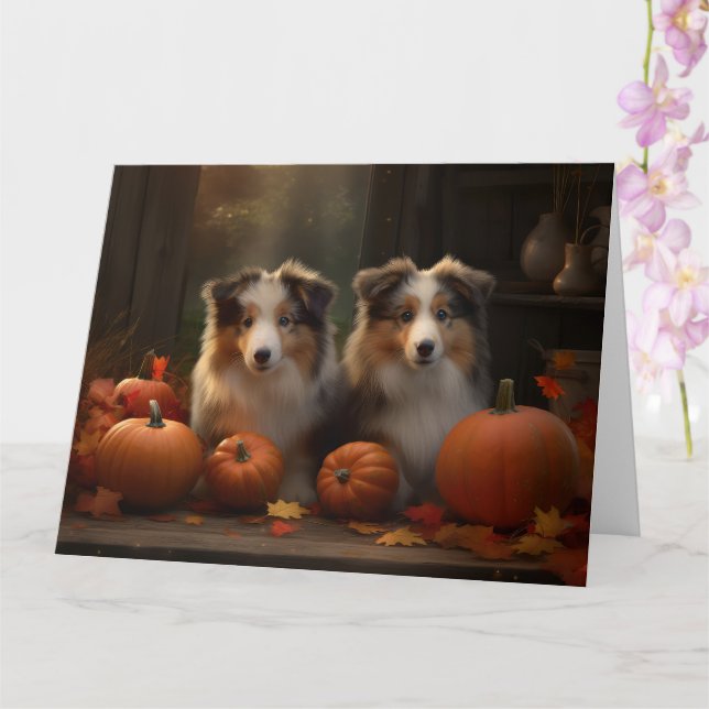 Carte Rough Collie Puppy Automne Citrouille de plaisir (Orchidée)