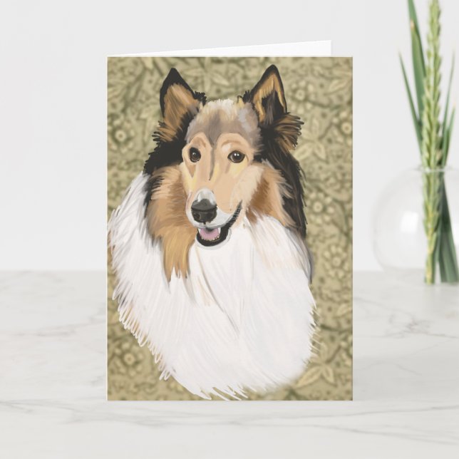 Carte Rough Collie sur un arrière - plan floral Brown  (Devant)