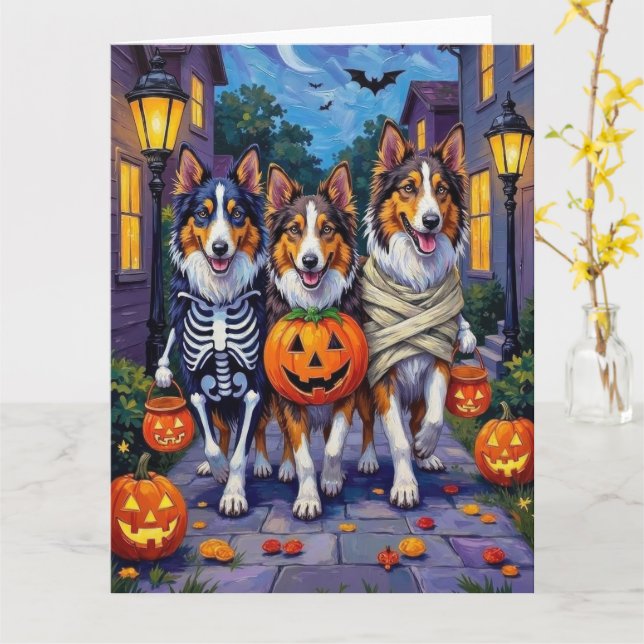 Carte Rough Collie Trick-or-Treating Halloween Costumes (Fleur jaune)