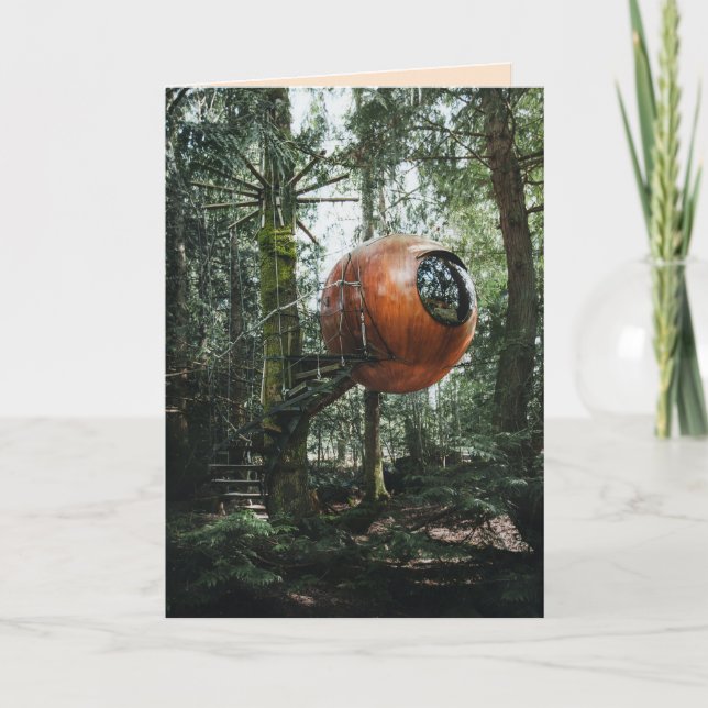 CARTE ROUND SPHERE TREEHOUSE ANNIVERSAIRE PETITE MAISON  (Devant)