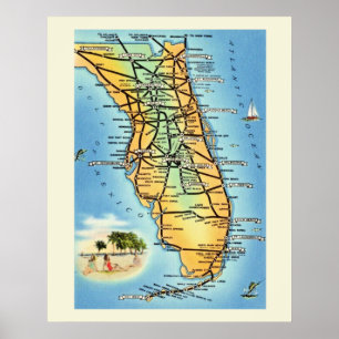 Carte routière vintage Floride Poster Imprimer