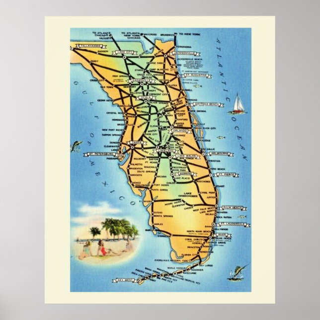 Carte routière vintage Floride Poster Imprimer (Devant)