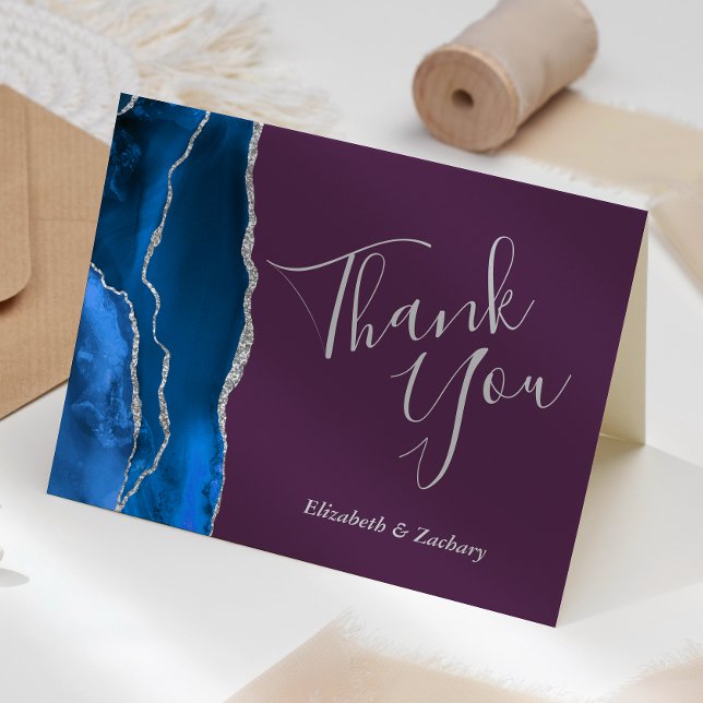 Carte Royal Blue Agate Argent Plum Mariage Merci (Créateur téléchargé)