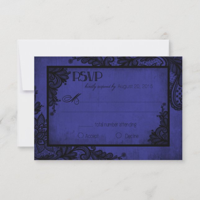 Carte Royal Blue and Black Lace gothique RSVP (Devant)