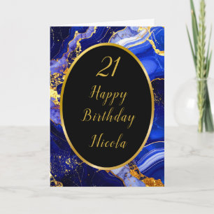 Carte Royal Blue and Gold Marble Agate Anniversaire