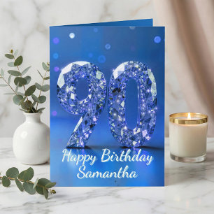 Carte Royal Blue Silver Diamond 90e Anniversaire Étincel
